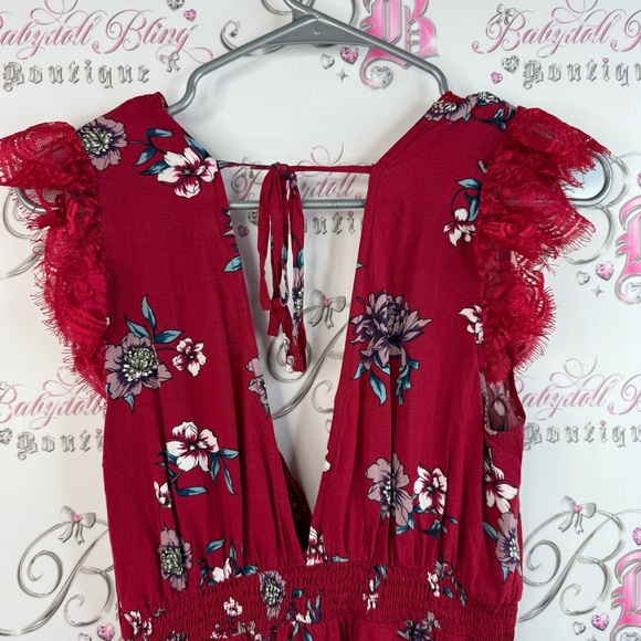 Cupshe dress long maxi white blue purple Red Floral flowers crochet detail - Picture 4 of 16